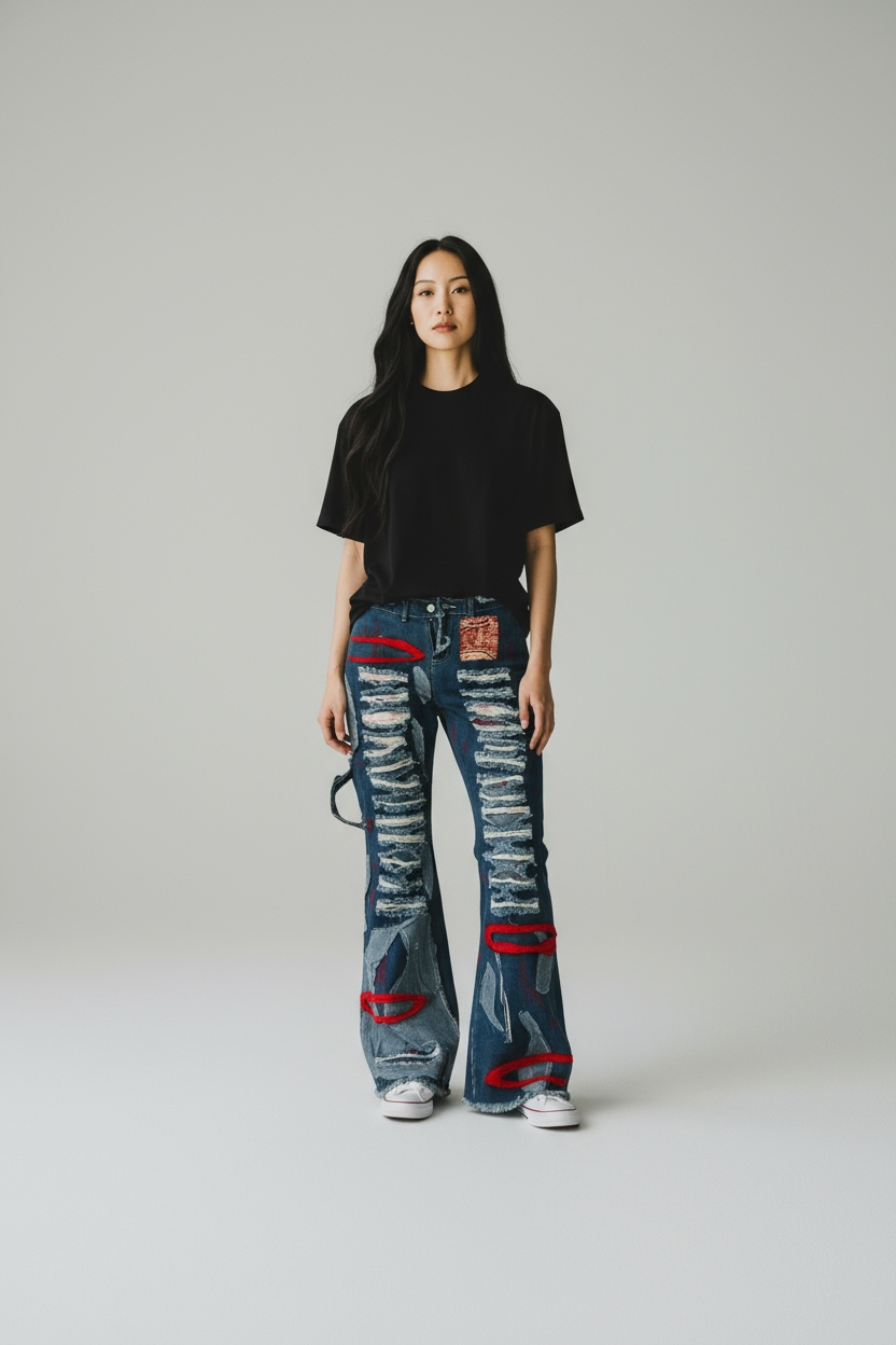 Blood2Fruits “Red Vein Flare” Denim